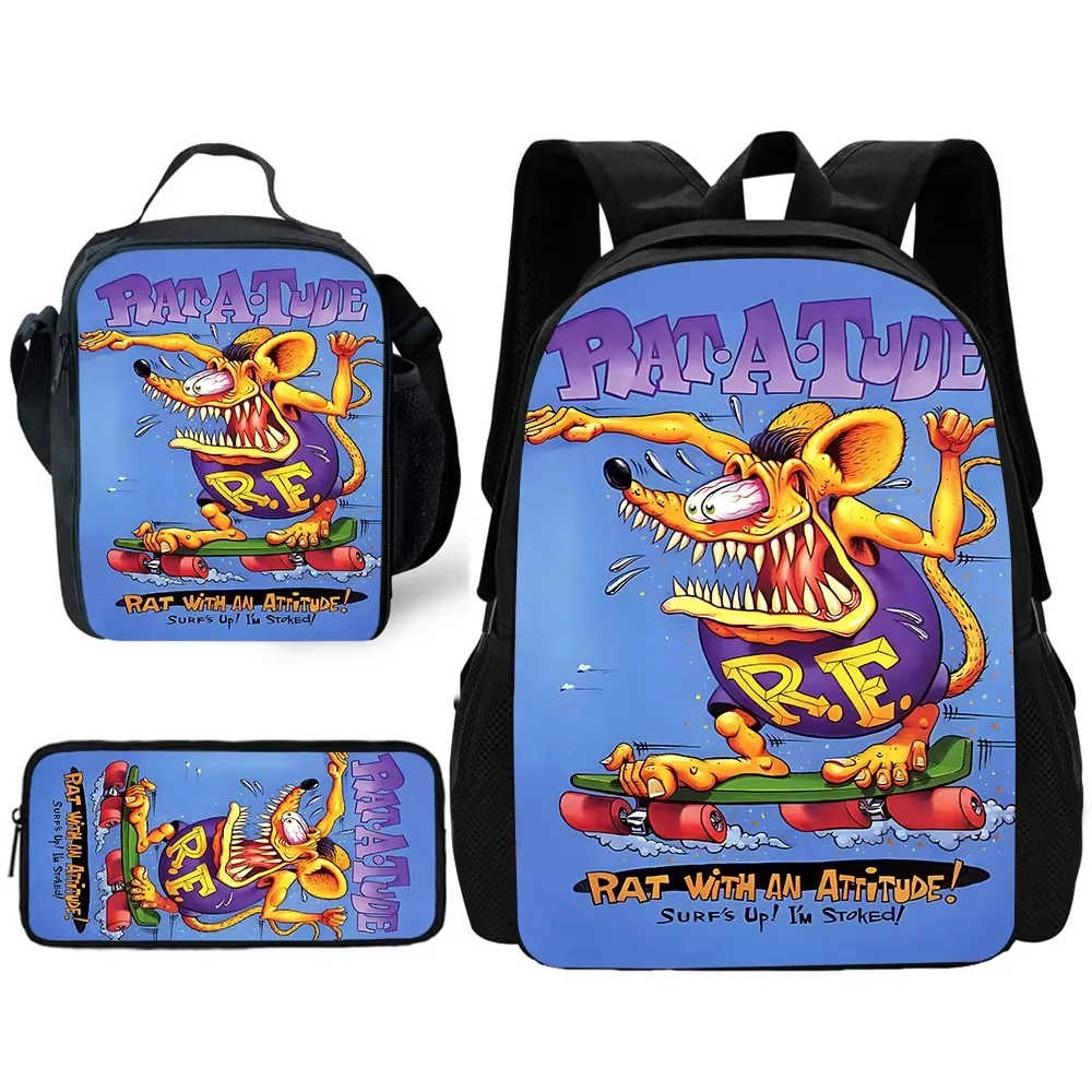 

Детский школьный рюкзак Rat Fink Choppers с сумками для обеда, сумками-карандашами, школьными сумками для мальчиков и девочек, лучший подарок