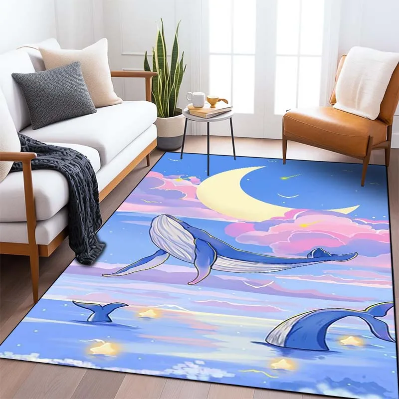 Whale Illustration Pattern Living Room Bedroom Carpet Bedside Bathroom Floor Mat 15 Sizes Custon Pattern Area Rug Room Decor