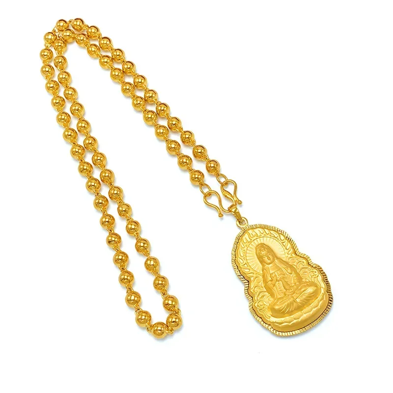 Pure Guanyin Necklace for Men and Women Maitreya Buddha Beads Chain Thick 100% Plated Real 999 Gold 18k Pendant for Women's Gift