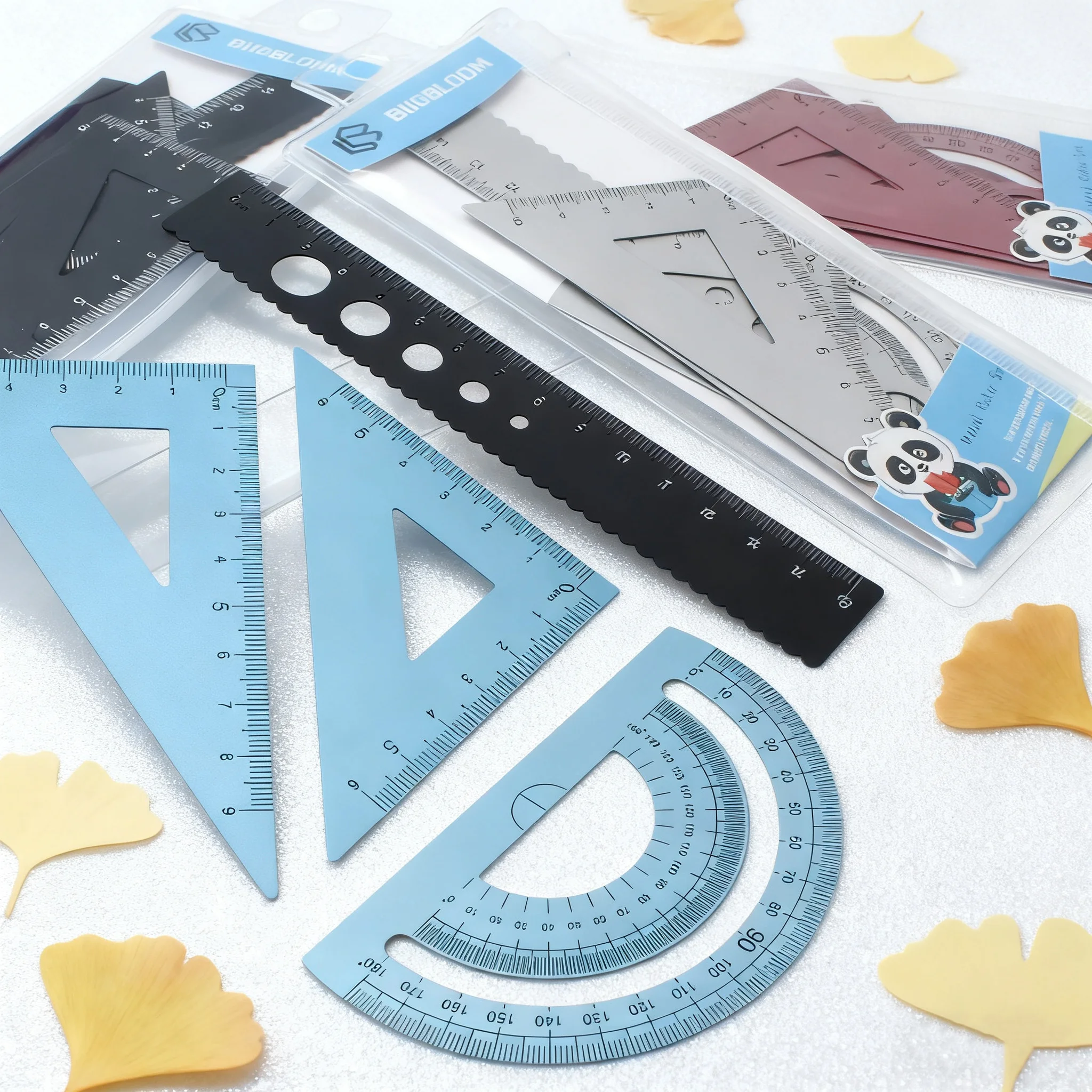 4 in 1 Aluminum Alloy Set Square Combination Learning Drawing Tools Triangle Ruler Protractor Art Kit