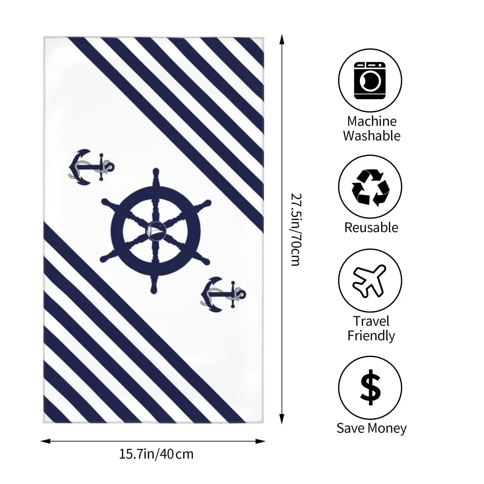 Nordic dark blue sailing series rudder household bathroom towel hotel towel bathroom microfiber towel 40*70 can be customized