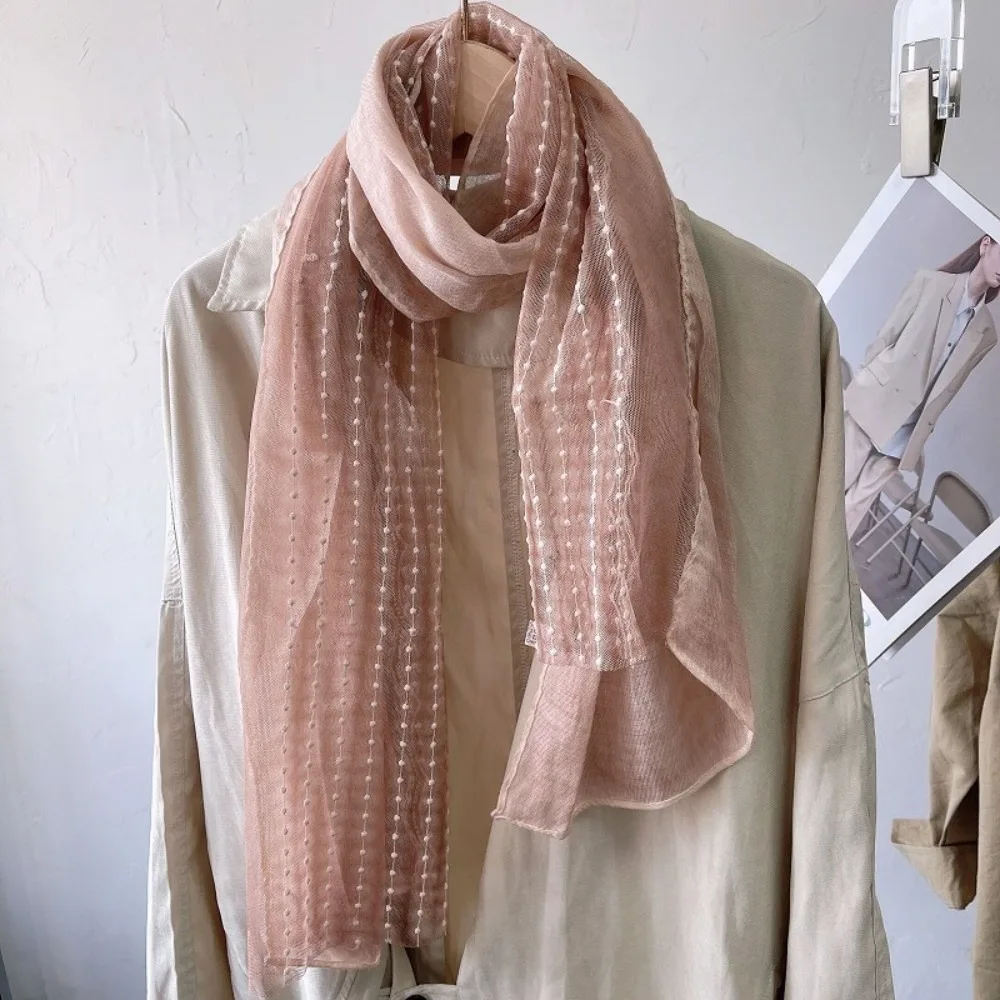 

Casual Retro Flaxen Lace Scarf Long Thin Cotton Linen Scarf Korean Version Embroidered Flower Sunscreen Shawl for Women