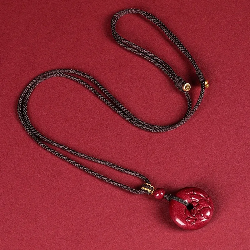 Cinnabar Lotus Safety Buckle Pendant Necklace, Men's and Women's Pendant, Amulet, Sweater Chain, Fashion Accessories, Gifts