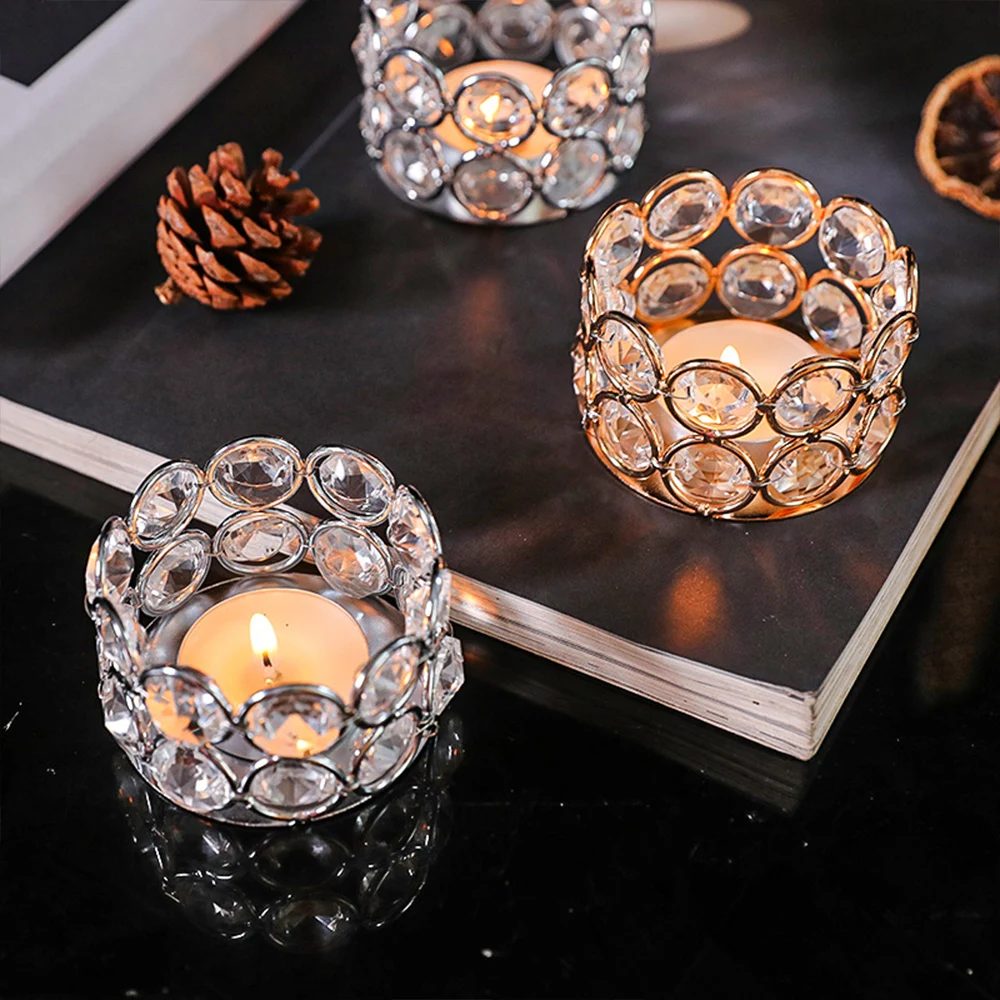 Crystal Tealight Candle Lantern Holders Gold Silver Candlesticks For Wedding Table Arty Table Centerpieces Home Decors