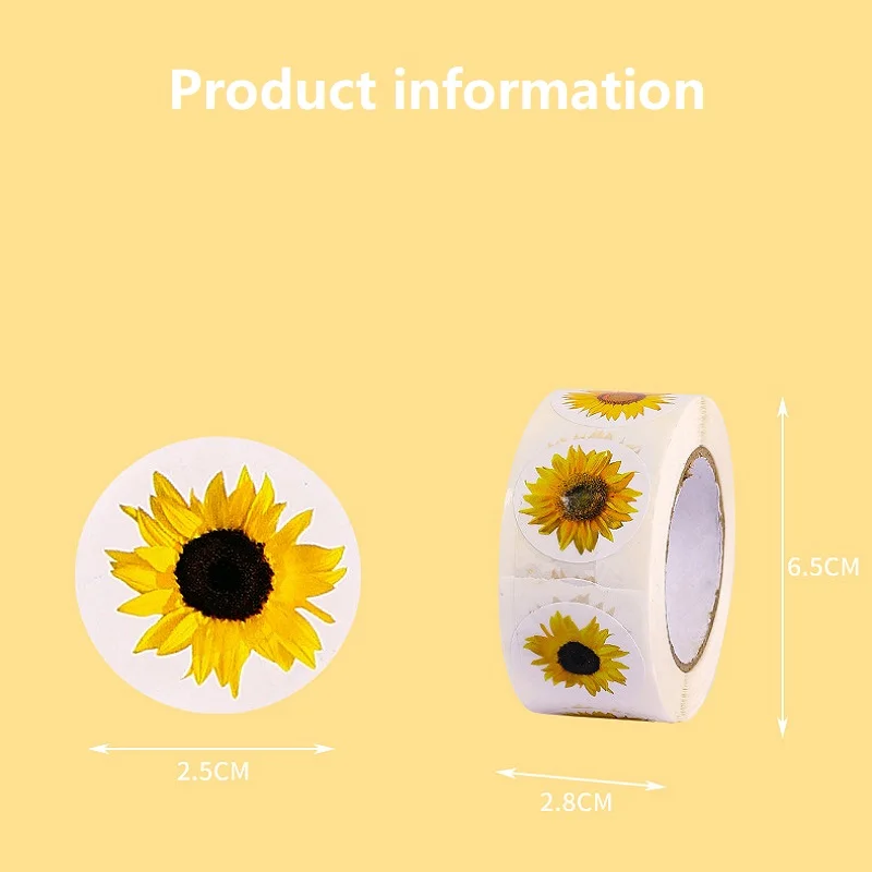 100-500PCS Sunflowers Stickers Packaging Stickers Roll Home Made Small Lables for Kids Pack Rolling Stickers Photocard Decor