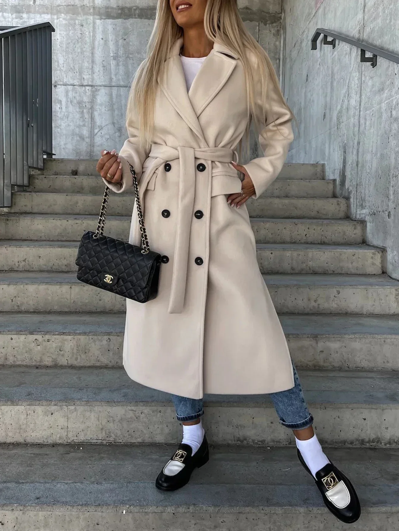 

Women's Coats Autumn Winter Simple Decent Open Front Button Nipped Waists Mature Vibe Long Sleeve Lapel .Daily Coats