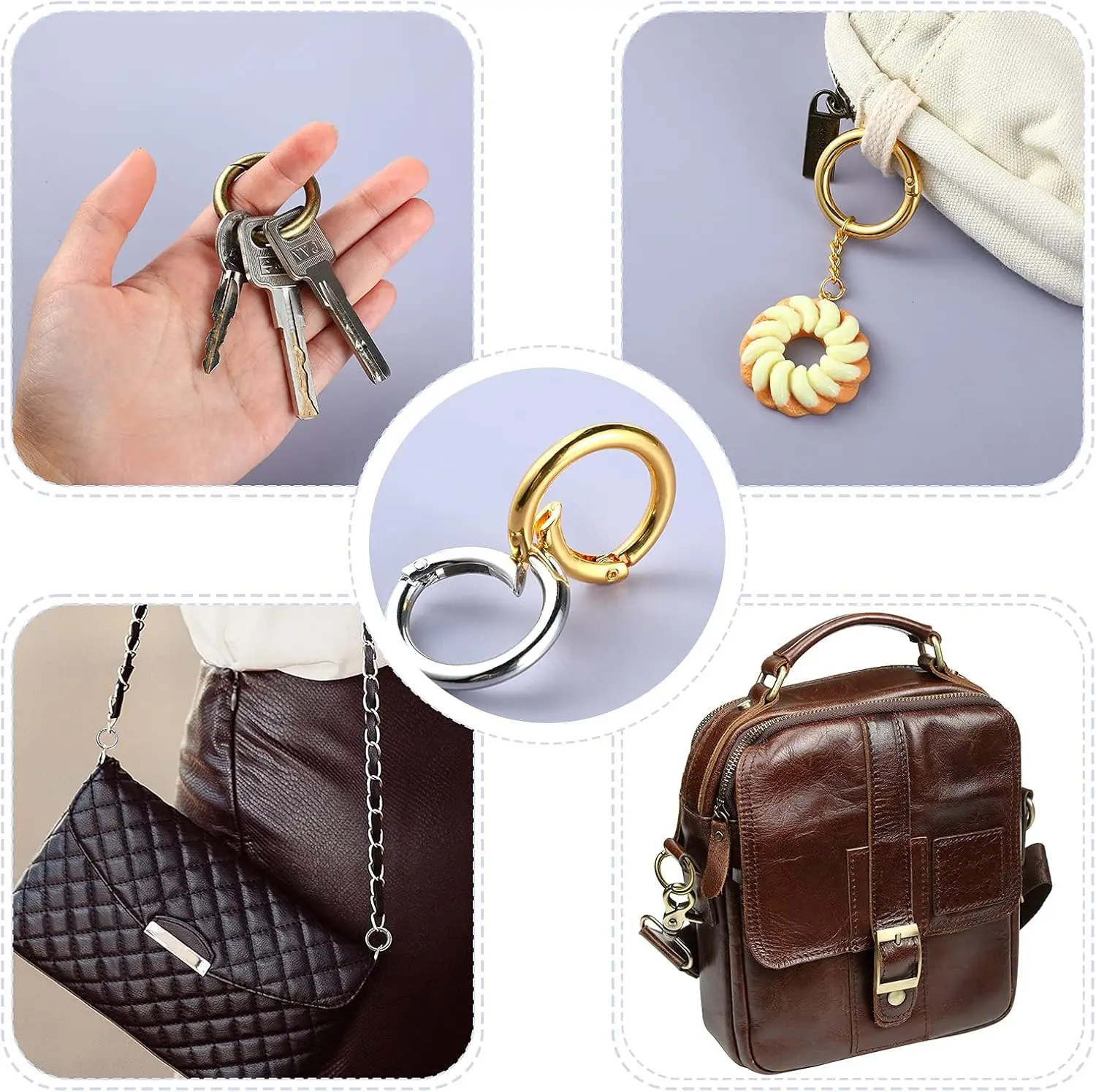 5/10/20/40/60/100Pcs Metal Spring 1 Inch O Rings Clip Keychain Round Carabiner Clips Keyrings Snap Buckle for Purse Bag Lanyard image 5