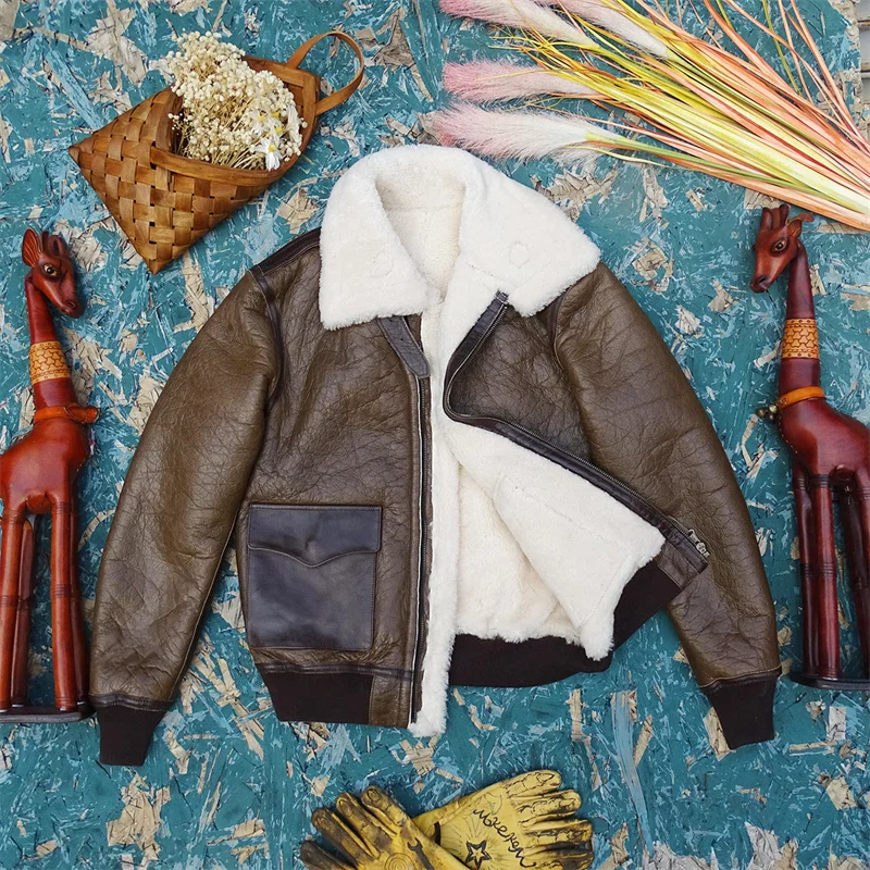 

Eco-Friendly A2 Genuine Lambskin Leather Jaet Men's Slim Fit Warmth Insulation Faionable ort Sle Casual Wear