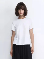 Sumuyoo 100% Cotton Summer Women's T-shirt Bottoming Basic Fashionable Lady Solid Short Sleeve Loose Tops Shirts 180g/㎡ Tops