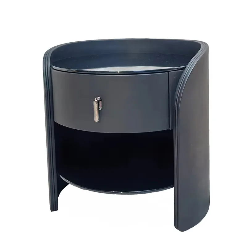 Modern multi-layer solid wood and leather plywood single-pull color-changing bedside tables for bedrooms