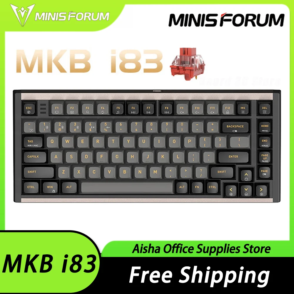 

Механическая клавиатура Minisforum MKB i83 из алюминиевого сплава, трехрежимная RGB Беспроводная игровая клавиатура, горячая переключение, ПК, технические подарки