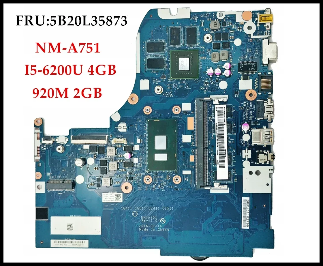 Second hand NM-A751 forLenovo Ideapad 310-15ISK Laptop Motherboard FRU:5B20L35873 SR2EY I5-6200U DDR4L 4GB 920M 2GB Fully Tested