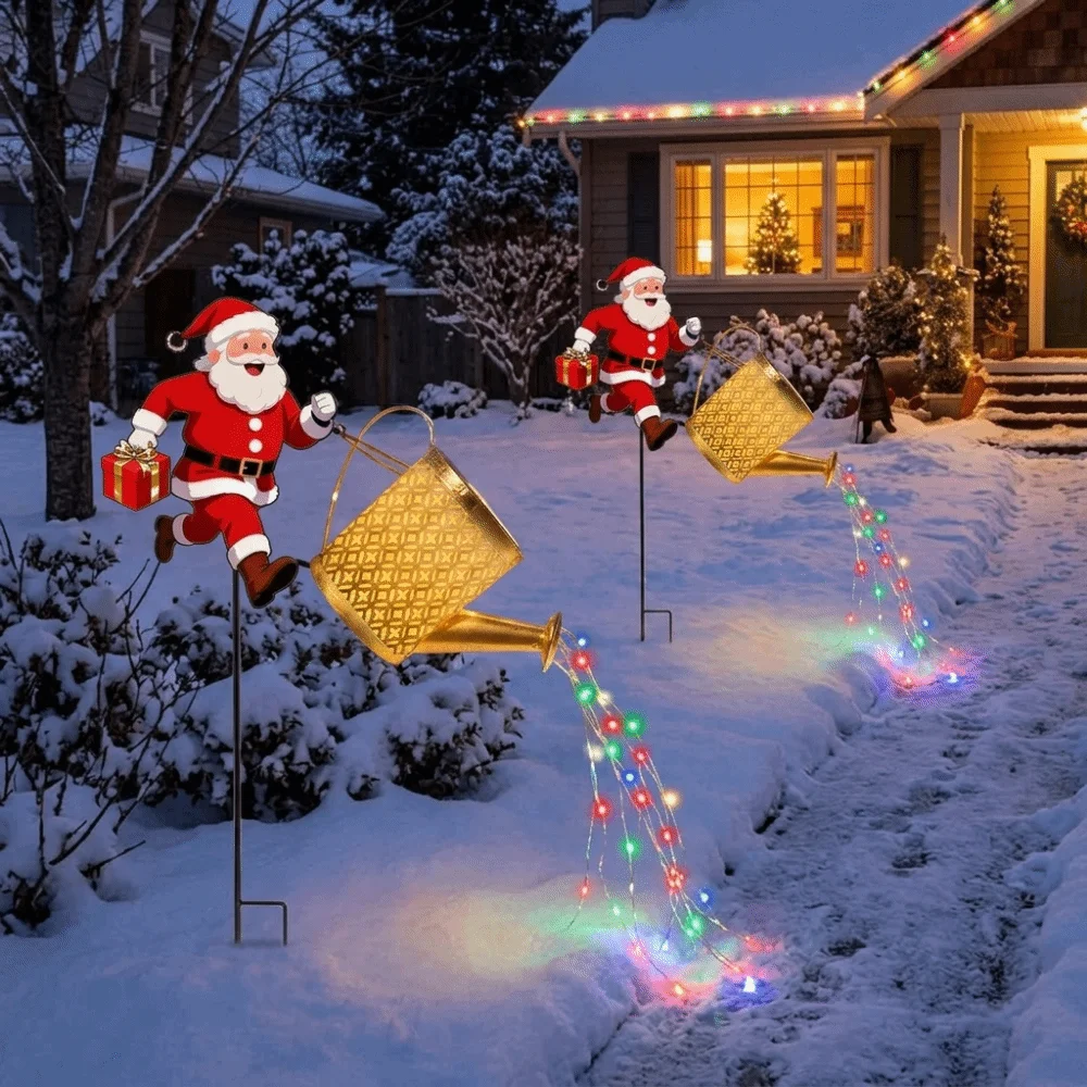 Solar Powered Christmas Santa Solar Kettle Light Weather Resistant LED Light Lawn Landscape Festive Lights Decorative Design