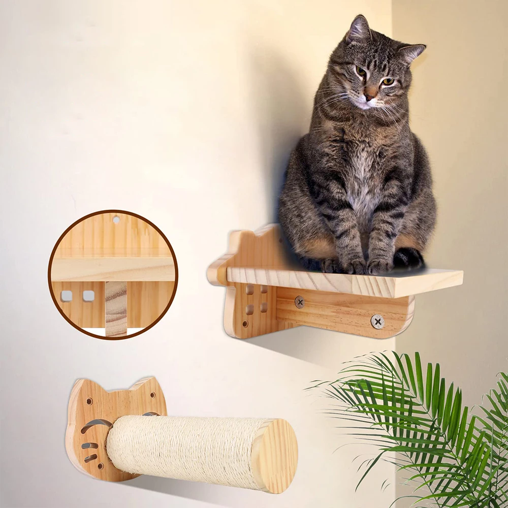 Cat Climbing Shelf Wall Mounted Four Step Stairway With Sisal Scratching Post For Cats Tree Tower Platform Jumping Pet Furniture