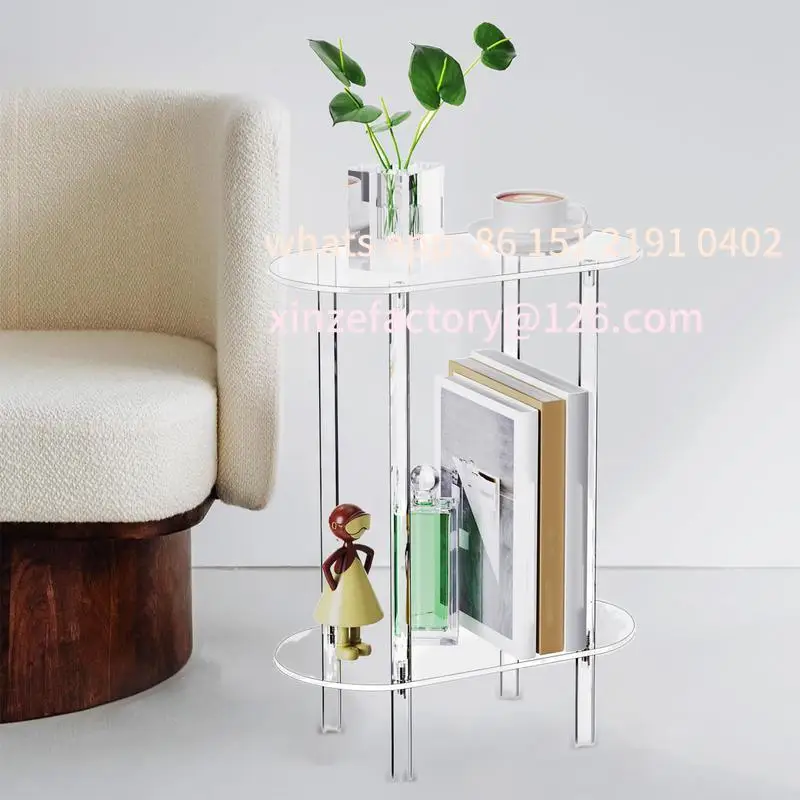 Customizable Acrylic Transparent Tea Table Sofa Side Table 2-tier Coffee Table Oval End Bedside