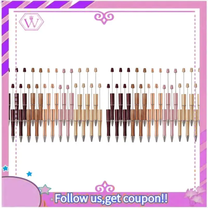 

50Pcs Plastic Beadable Pens For DIY Pen Decorations Supplies Office School Brown Coffee Rose Gold Pink Goldenrod