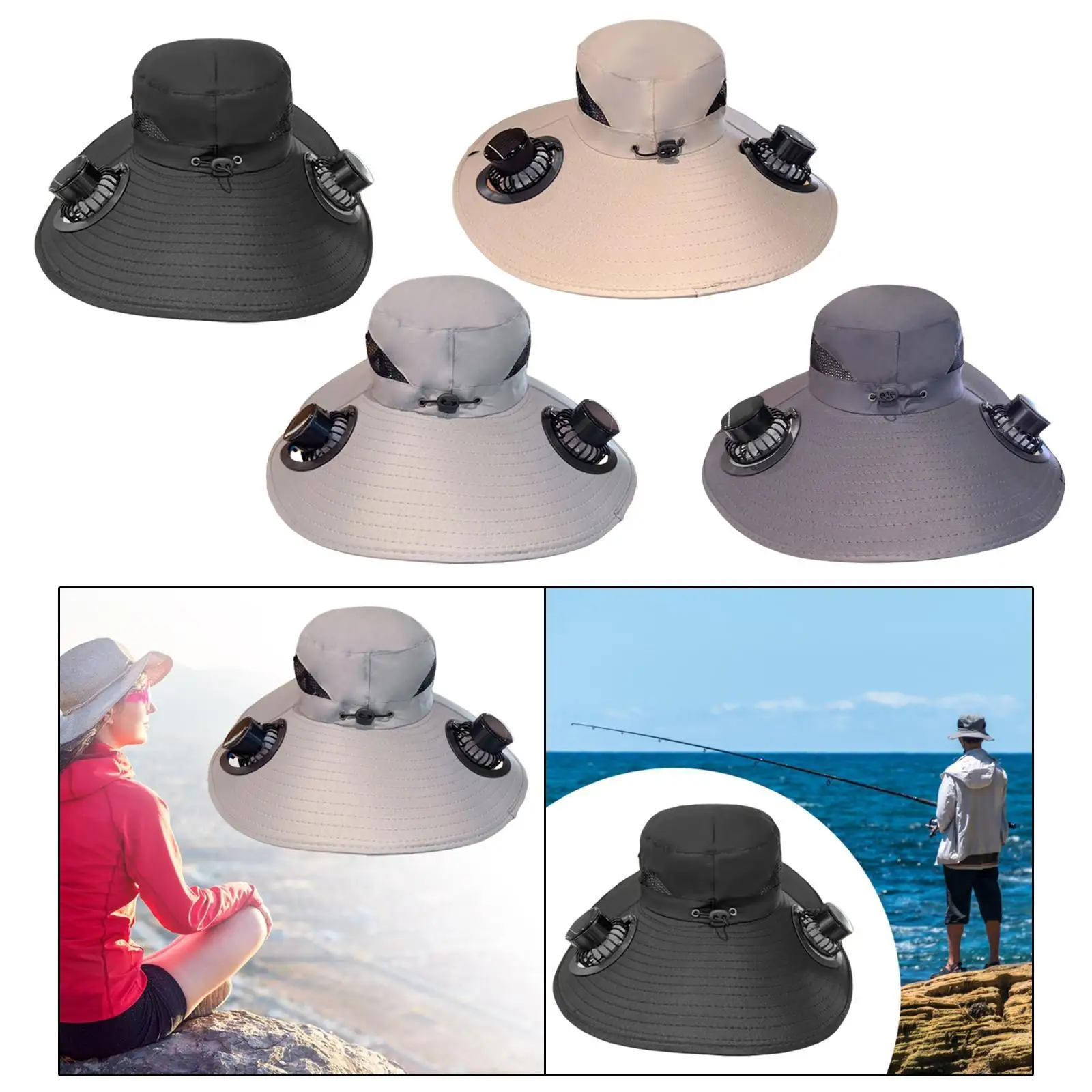 

Outdoor Solar Fan Hat Adjustable Cooling Bucket Cap for Men Women Breathable Lightweight with 2 Solar Fan Fisherman Hat Sun Cap