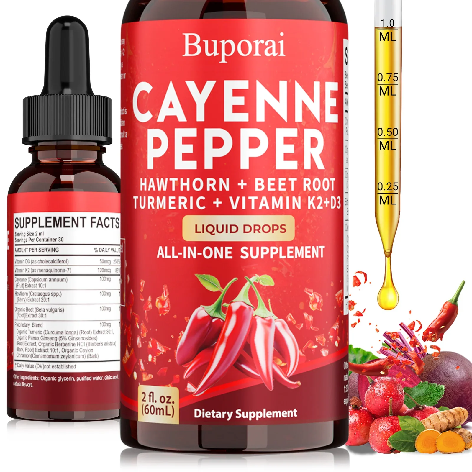 

1 шт., 60 мл капли перца с кайенном — поддерживает здоровый баланс кишечных бактерий, способствует пищеварению