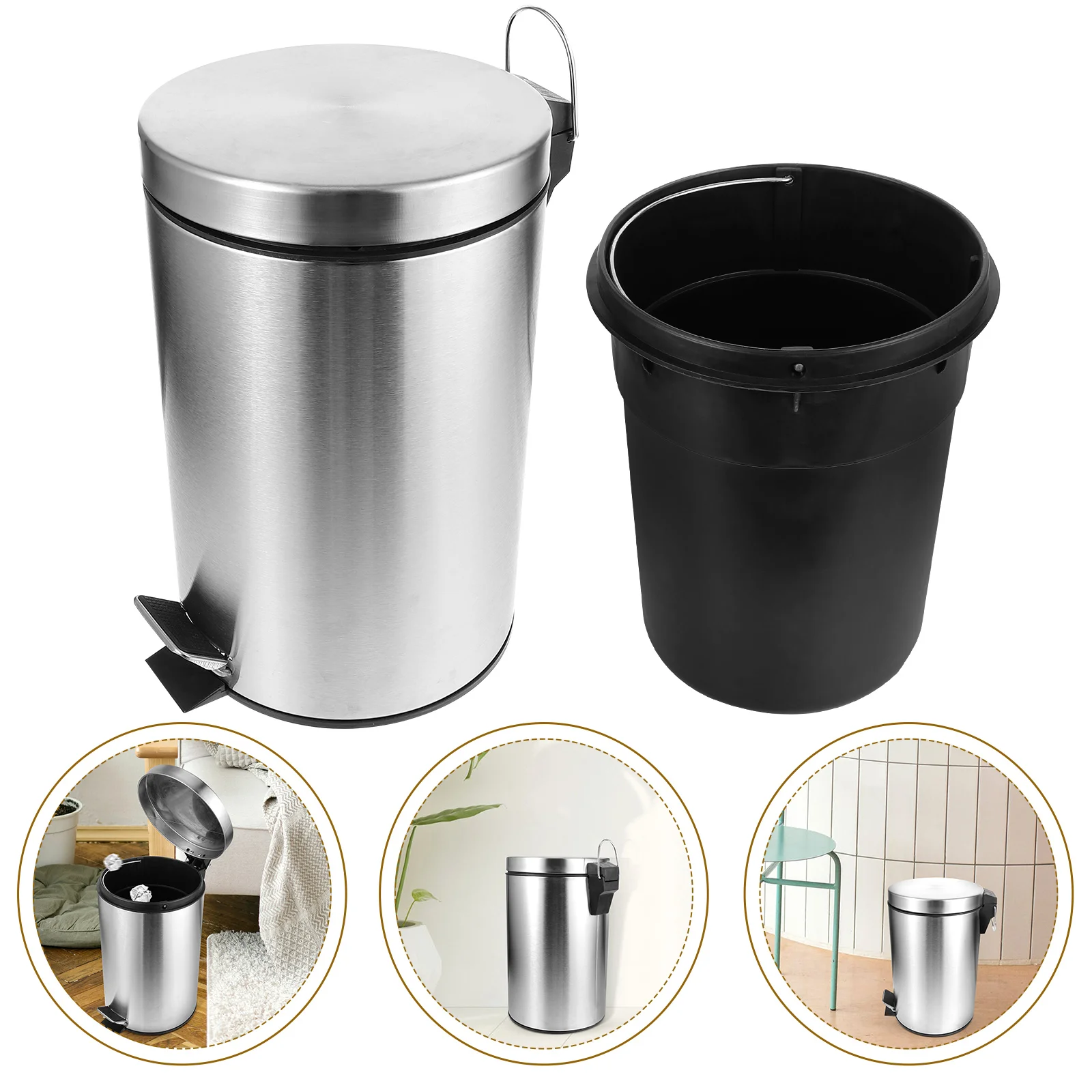

Pedal Trash Can Stainless Steel Covered Garbage Bin Large Opening Metal Waste Container Living Room Kitchen Bathroom