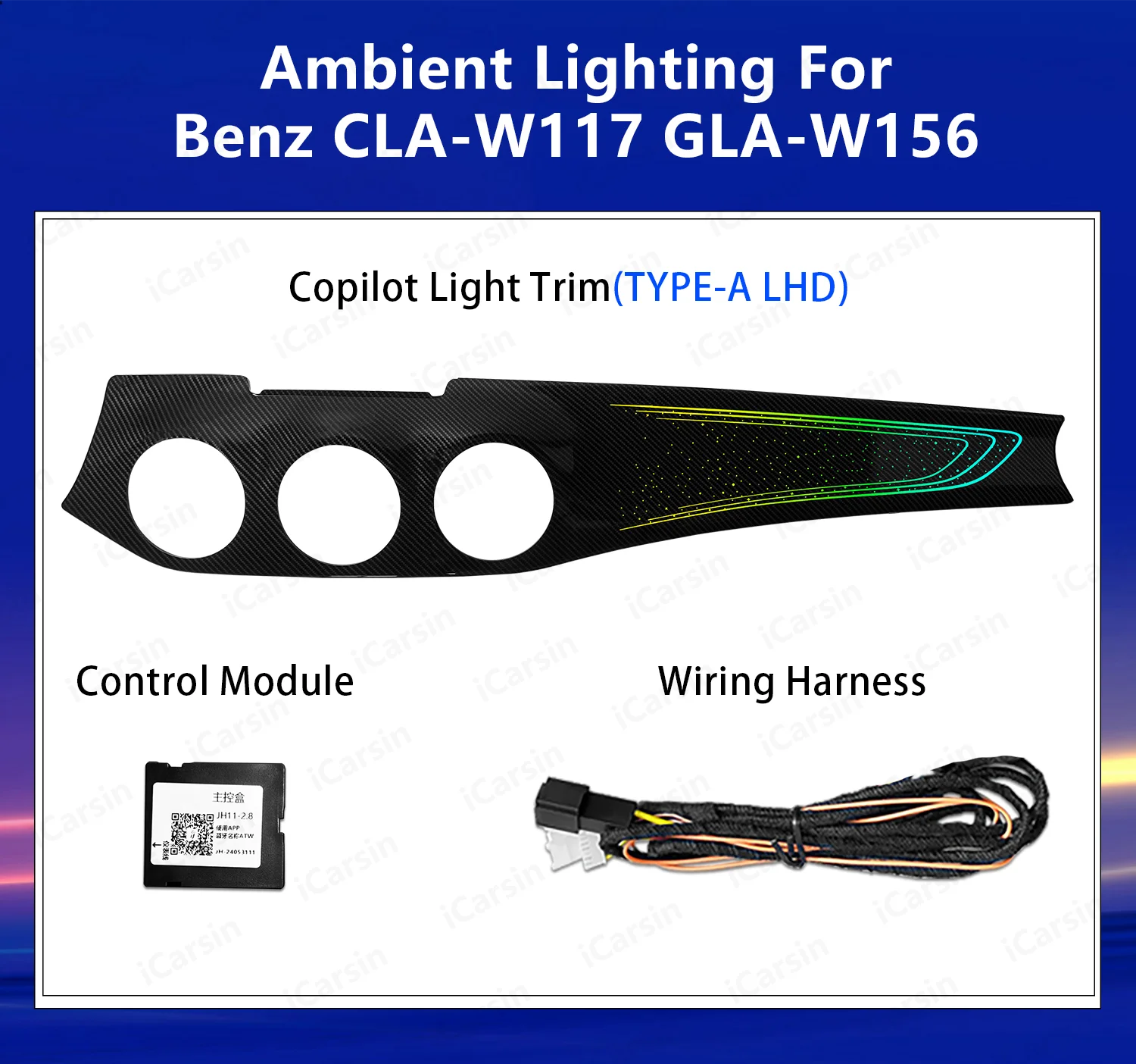 ICarsin Upgrade 64 Colors W117 Interior Ambient Lighting For Mercedes-Benz CLA W117 2013-2018 CLA200 CLA220 CLA45 LED Light