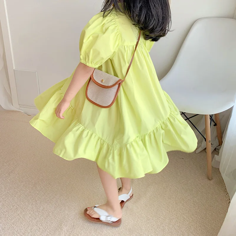 Vestido asimétrico plisado de manga corta para bebés y niñas, ropa encantadora de algodón, atuendo informal de verano, 2-8 años