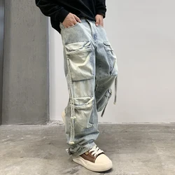 Men High Quality Cargo cowboy Pants Male Work Hunting Jeans Clothing Streetwear Hip Hop Sweatpants Male Casual denim Joggers