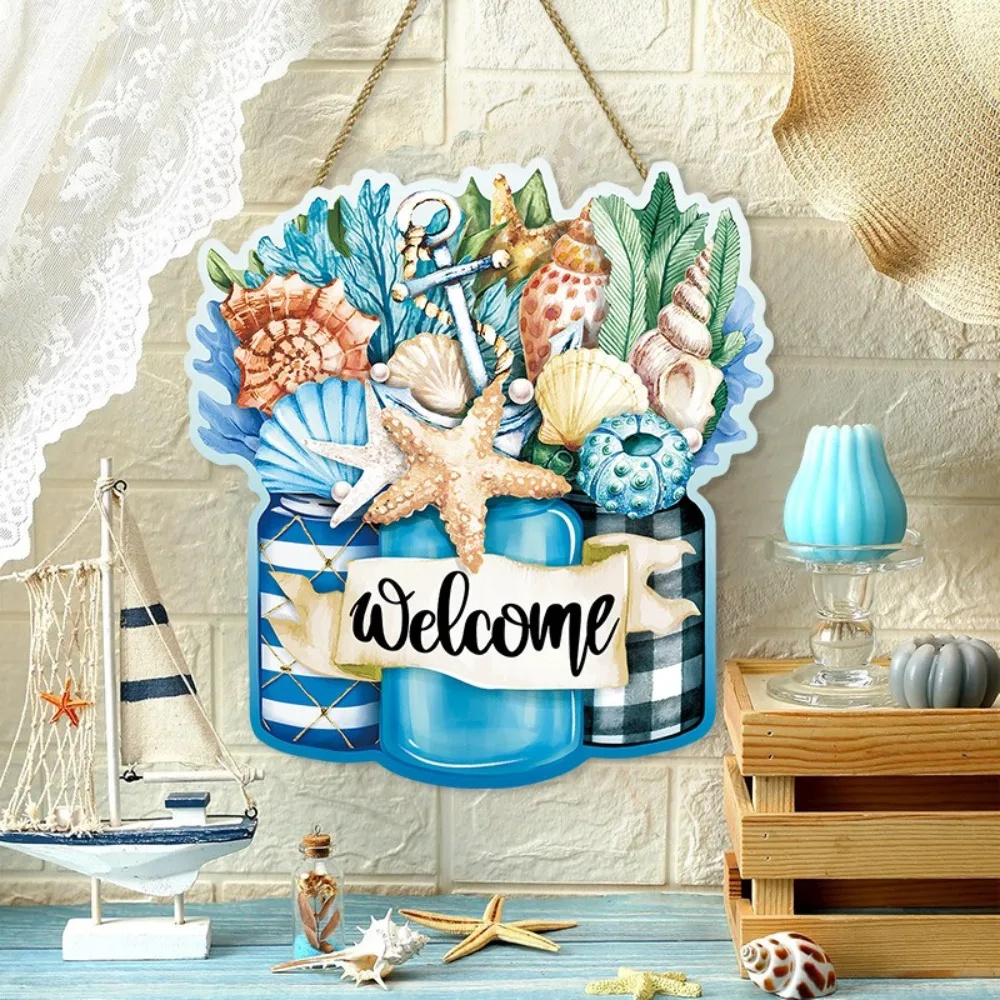 

Ocean Theme Summer Welcome Wall Ornaments Decorative 2D Wooden English Letter Signs Wall Art Beach Shells Hanging Signs