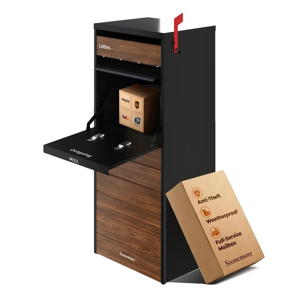 

USPS Compatible Mailbox, Classic Black Walnut Package Mailbox, AntiTheft Locking Parcel Drop Box for Porch Or Curbside, Large M