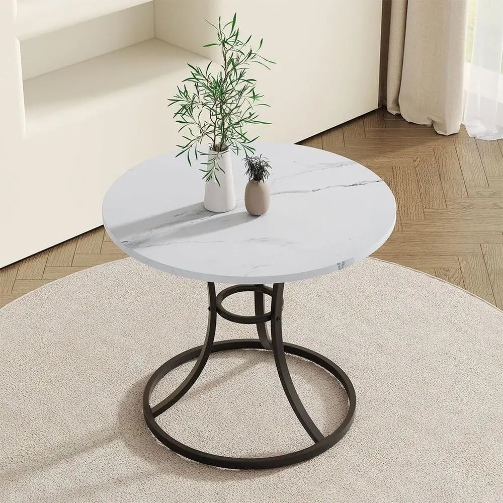 

Round Dinning Table, ern ashion Table with Heavy Duty Metal Base and aux Marble Top, Small Round Coee Table or Living Room, or S