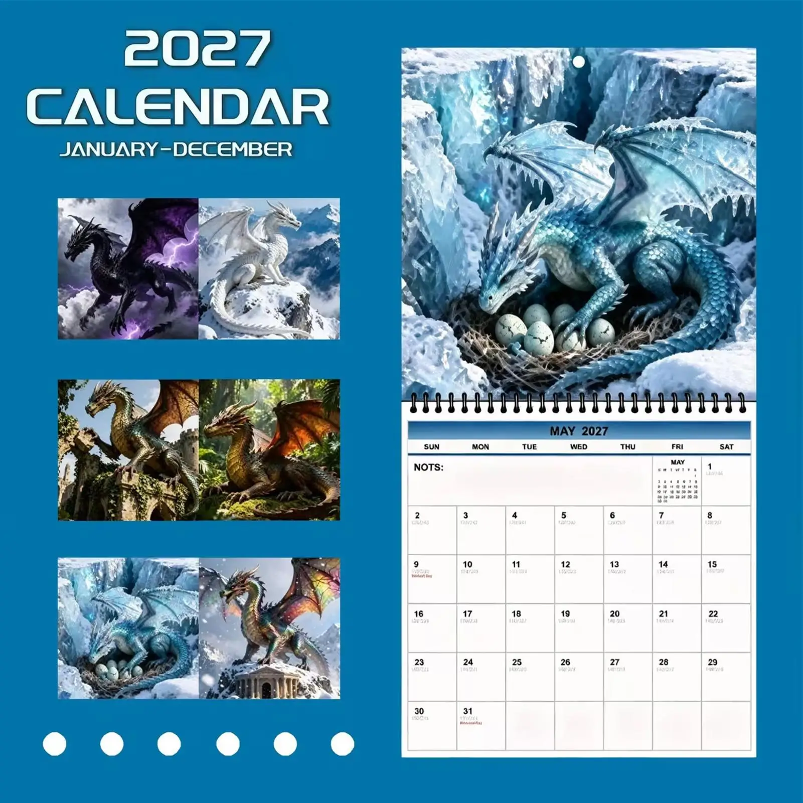 2027 Fire Dragon Wall Calendar Monthly Weekly Academic Planner Animal Theme for Home Office School Dorm New Year Decor view 6
