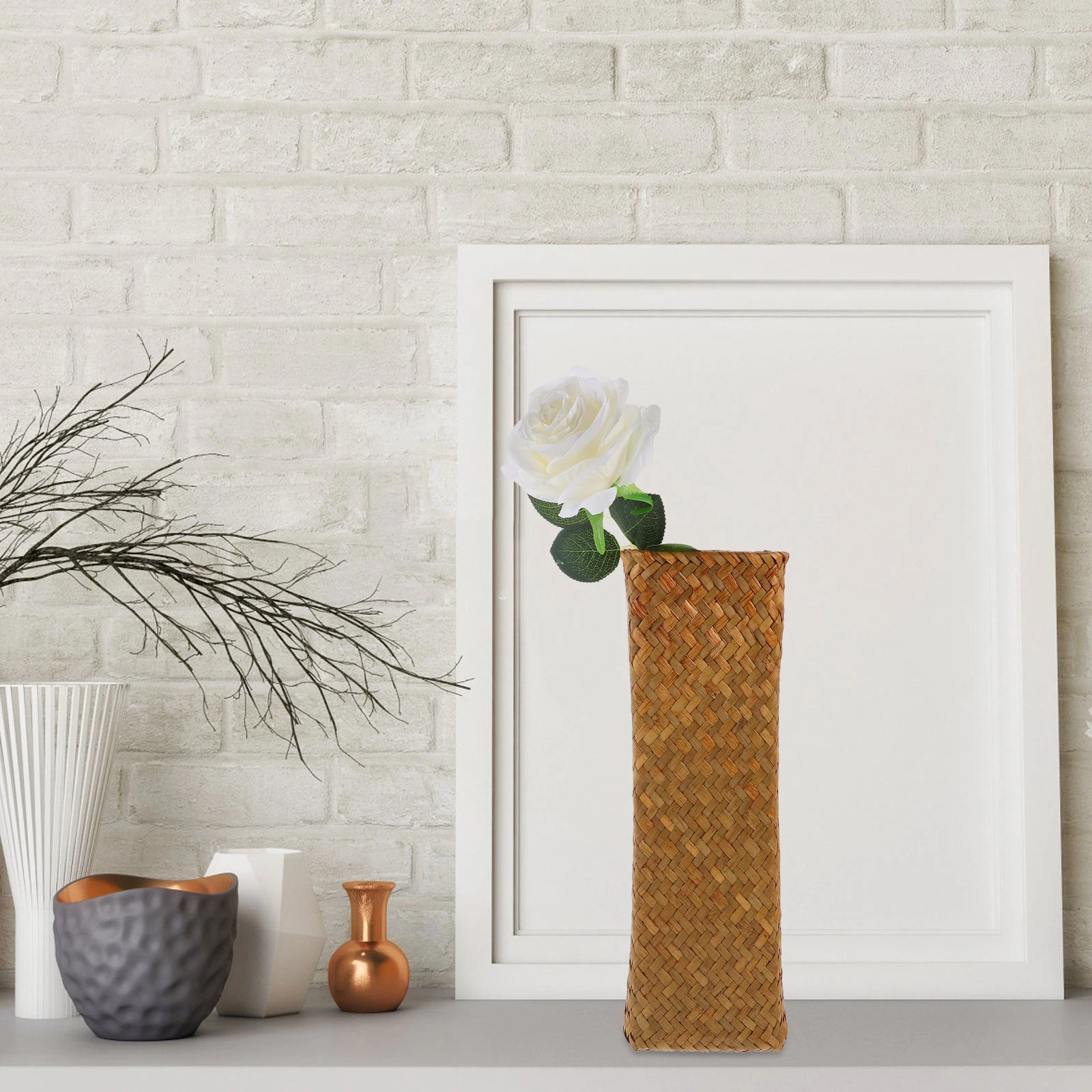 

Decorative Straw Flower Vase Creative Woven Home Desktop Flower Arrangement Vase Natural Rustic Style Photography Prop