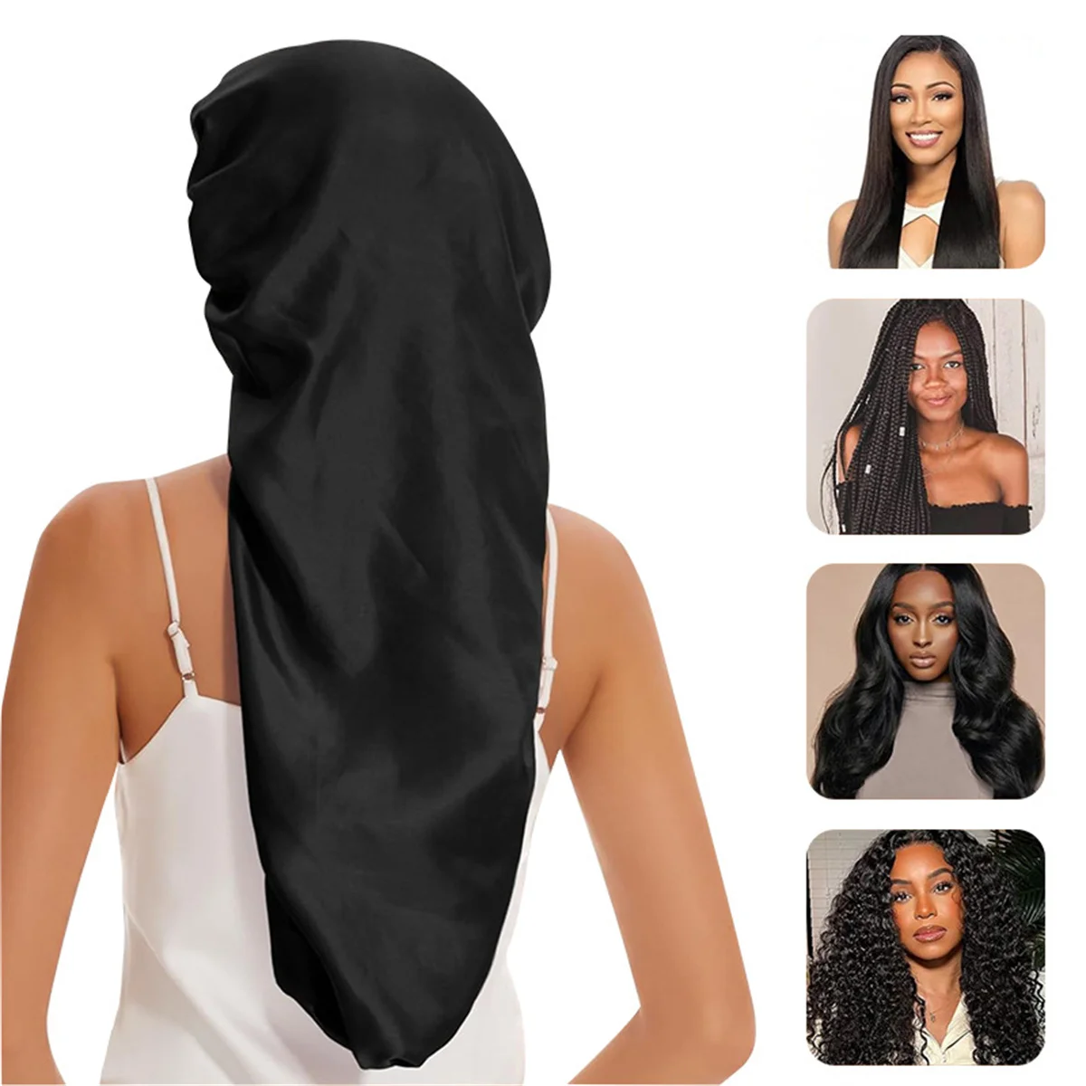 1 silky sleep cap with optional length for straight and curly hair, extra large hair cap for dreadlocks and braids, satin sleep