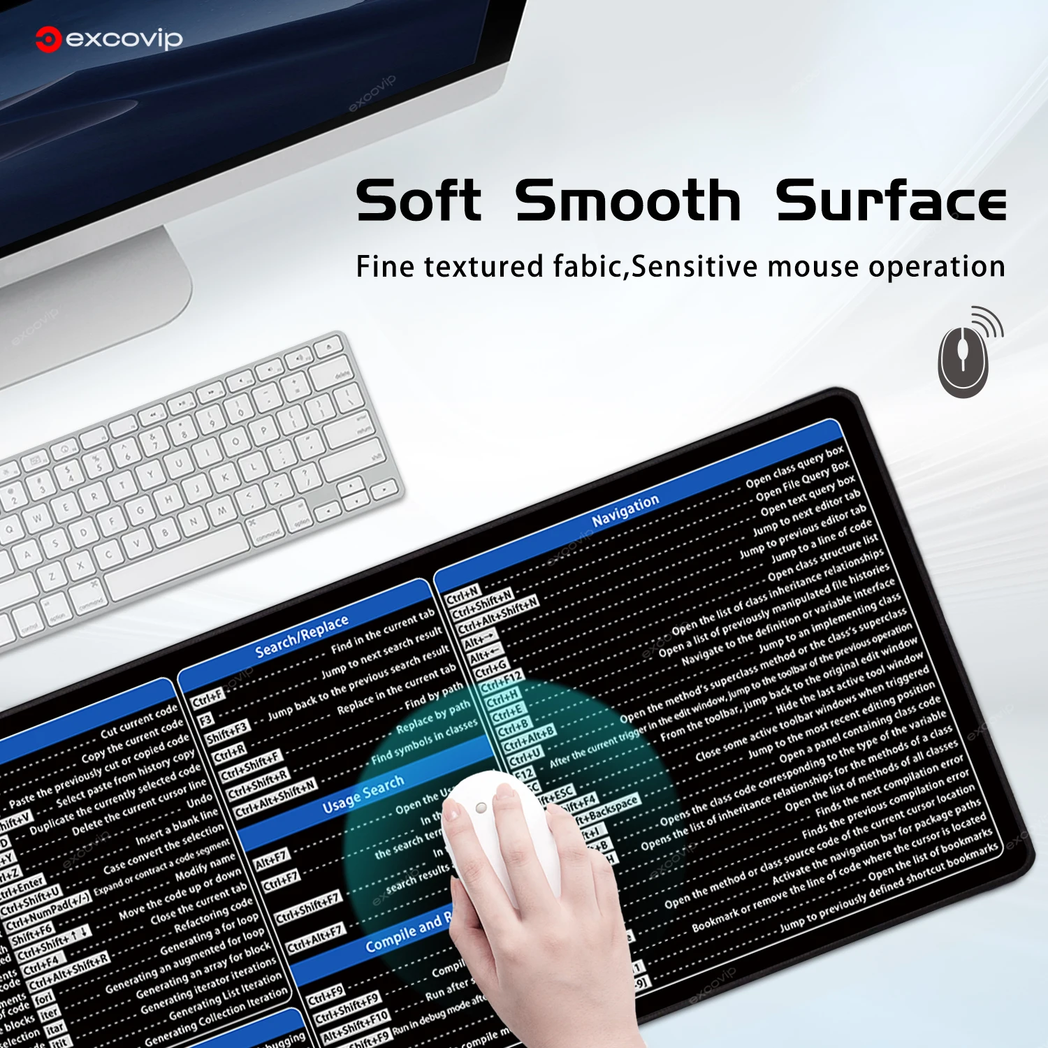EXCO 프로그래밍 마우스 패드, IntelliJ IDEA 대형 단축키 치트 시트 키보드 마우스 패드 소프트웨어, 웹 엔지니어 사무실 책상 매트
