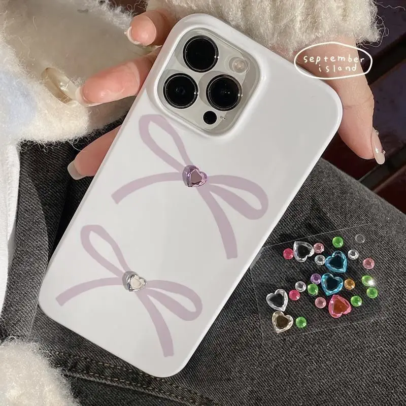 Korean INS Cute Bow Heart Rhinestone Phone Case for IPhone 14 11 12 13 Pro Max Kawaii Sweet Phone Case for IPhone XR XS MAX