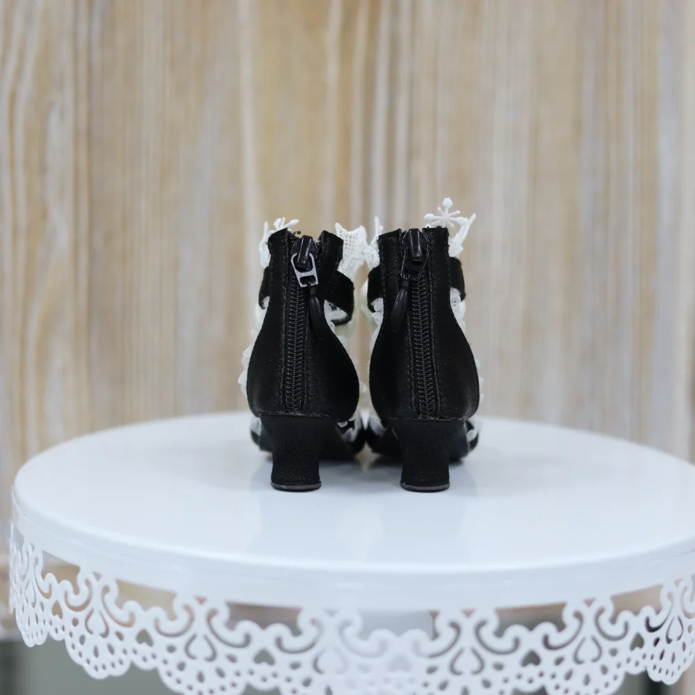 1/3 Pointy Low Heels BJD/SD Shoes Girls Toys Daily Real Silk Black White Elegant Lacy Pearl Bow High Top Gifts Doll Accessories