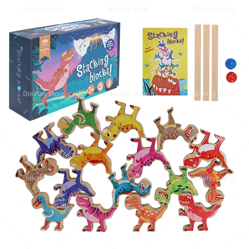 New Dinosaur Wooden Balance Blocks Montessori Toy for Toddler Educational Game Toys Animals Stacking Balance Building Blocks Set