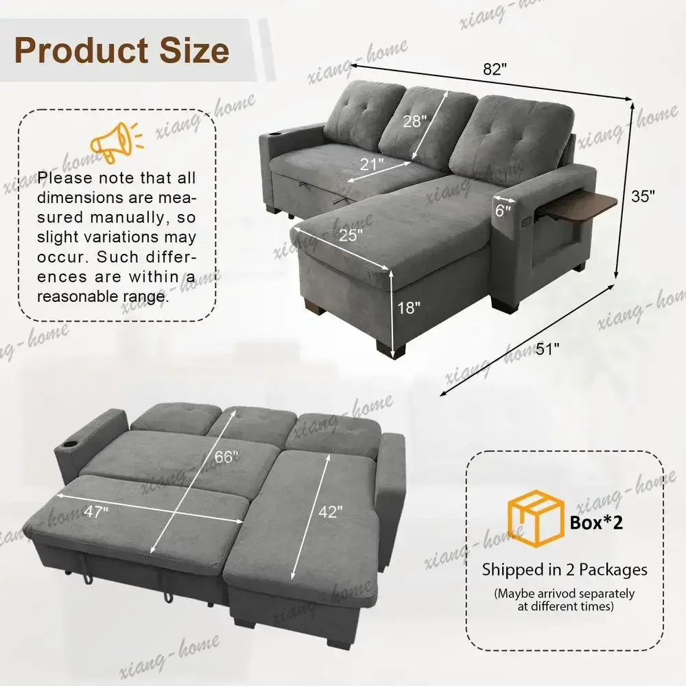 lsL Shaped Sleeper Sofa Bed, Pull Out Sectional Couch with Storage Chaise Reclining Backrest, Sectional Couches for Living Room