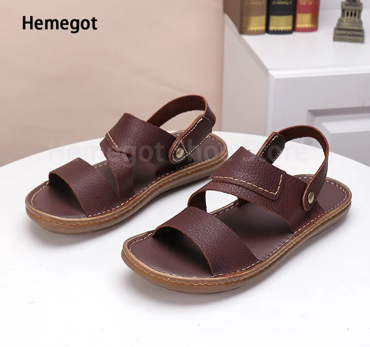 Summer New Men's Leather Sandals Casual Comfortable Breathable Soft Bottom Soft Surface Beach Two-Use Outdoor Sandals