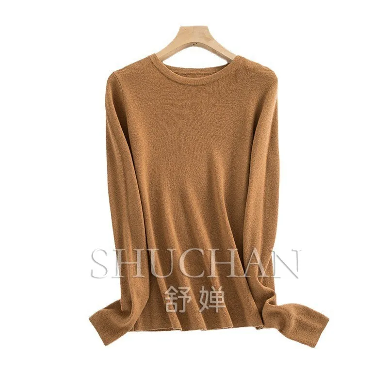 18-Pin worsted wool sweater women's 100 pure wool thin round neck long-sleeved knitted bottoming shirt 2025 early autumn sweater