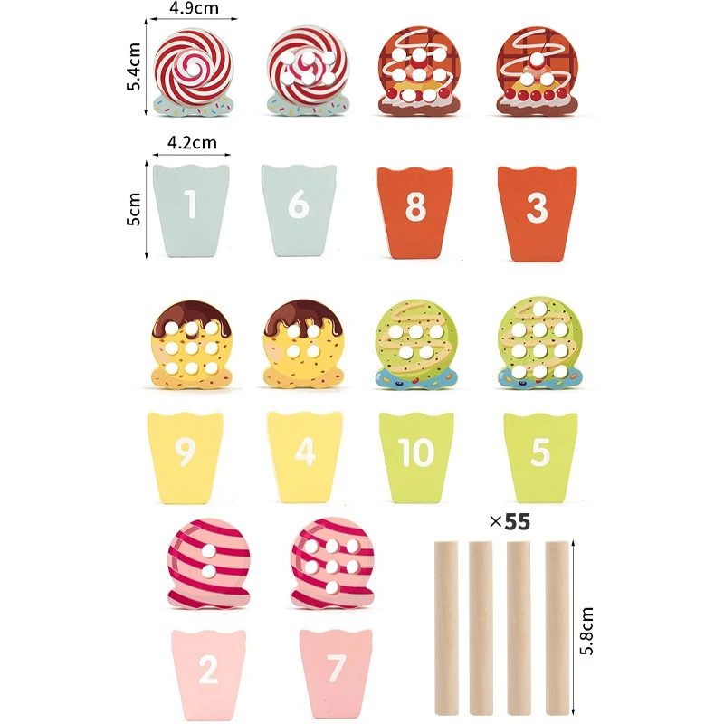 Kid Ice Cream Counting Peg Board Math Toy Montessori Teaching Tool Number Matching Cognition Kindergarten Learn Educatinal Game