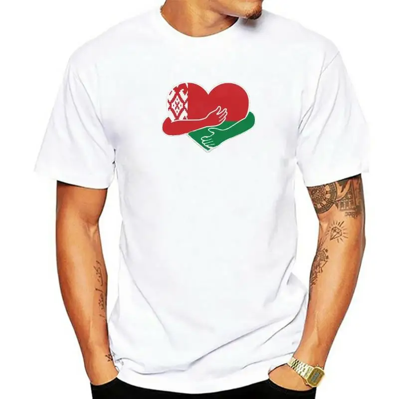 Belarus Love Hug Flag Men's T-Shirt Pure Cotton Slim Fit Youthful Style Henry Collar Nine Sleeve Length Belarusian Pride