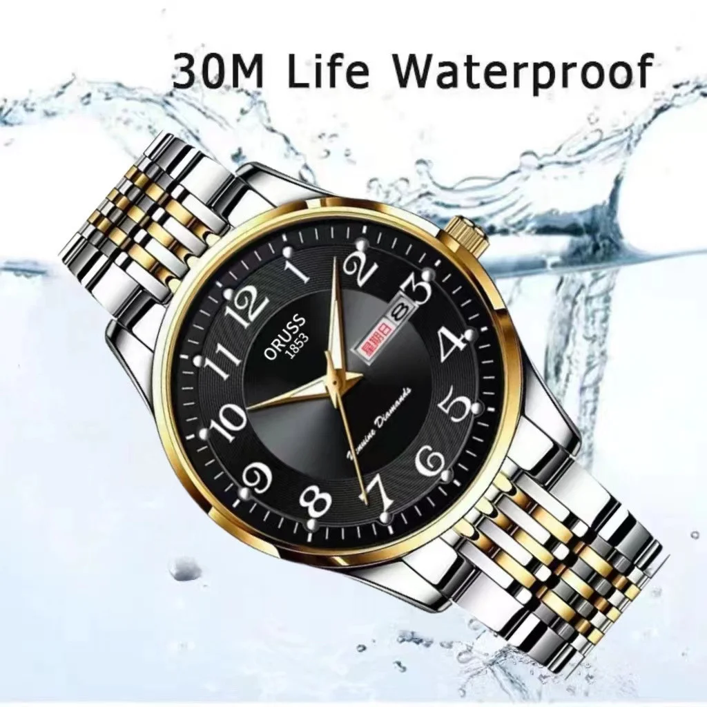 

ORUSS Luxury Brand Man Watch Waterproof Luminous Date Week Men's Quartz Wristwatch Stainless Steel Fashion Sports Men Watches