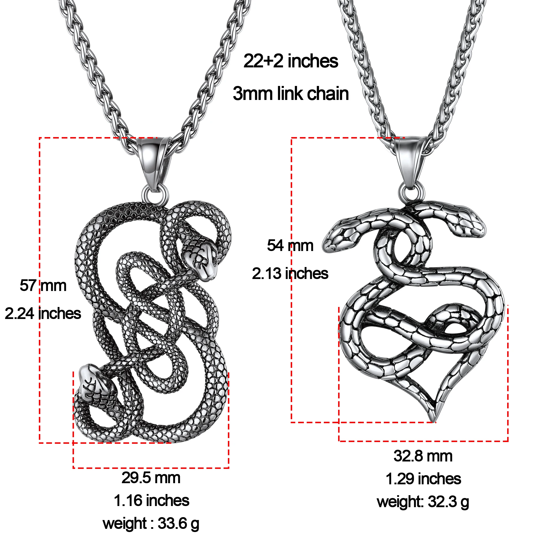 Double Snakes Pendant Necklace for Men Women 316L Stainless Steel Loki Norse Mythology Snake Serpent Myth Jewelry Gift