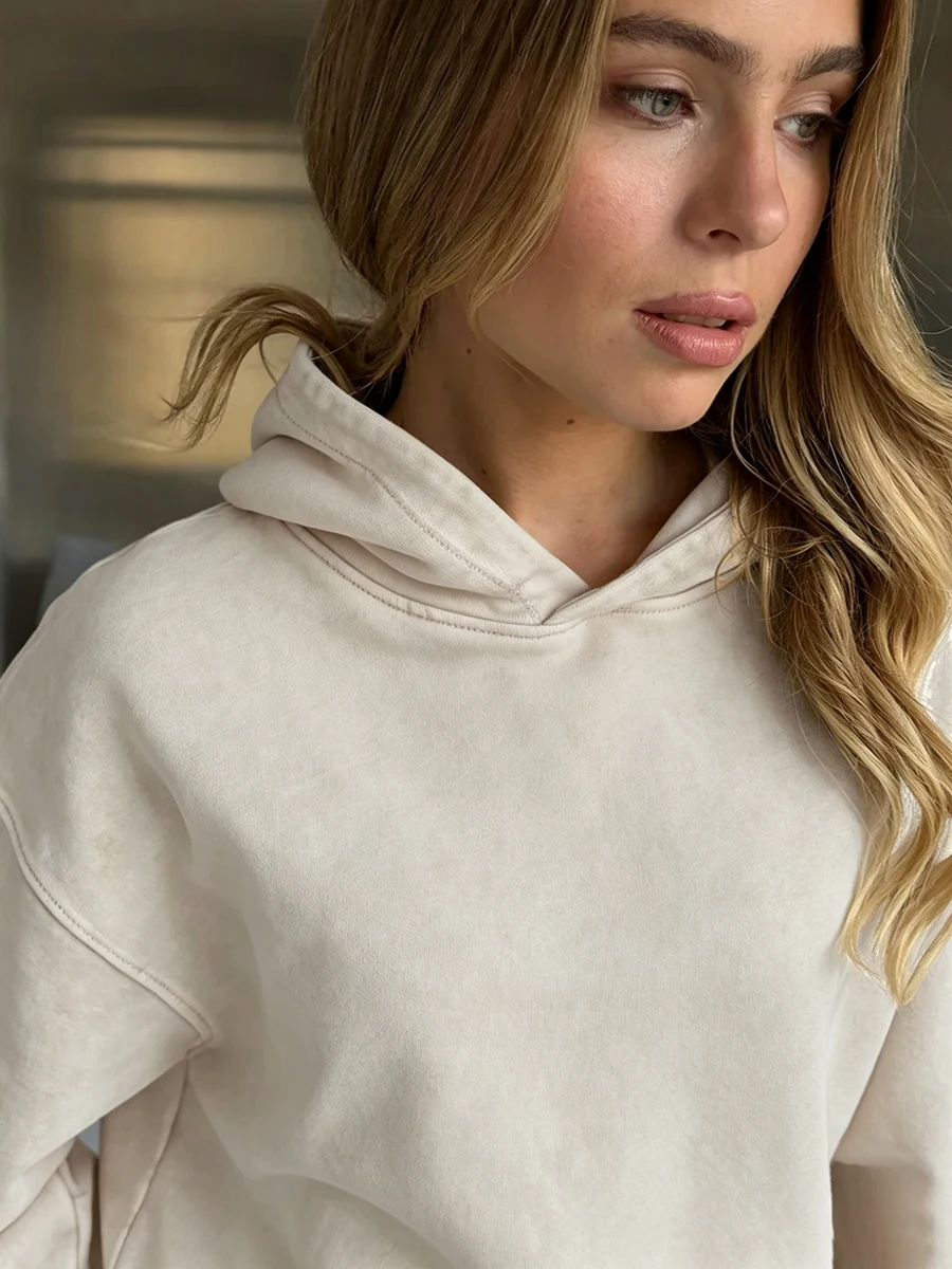 Bornladies Women's Hooded Sweatshirt Retro Long Sleeved Pullover Hooded Sweatshirt Loose Fit Casual Fashion Hooded Sweatshirt