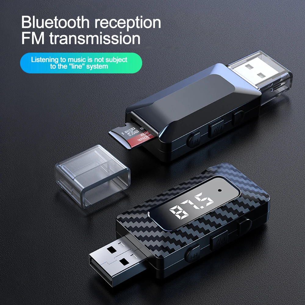 USB Bluetooth 5.3 Receiver Transmitter Support TF Card FM Handsfree Call 3.5mm AUX USB Dongle Wireless Audio Adapter For PC Car