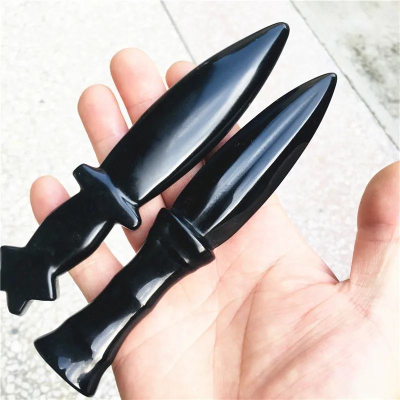 Natürlicher Obsidian Heilkristall Schutzstein Handgefertigtes Messer Männergeschenke Magischer Talisman Schwert Hexenzubehör Dekoration – Detail 3