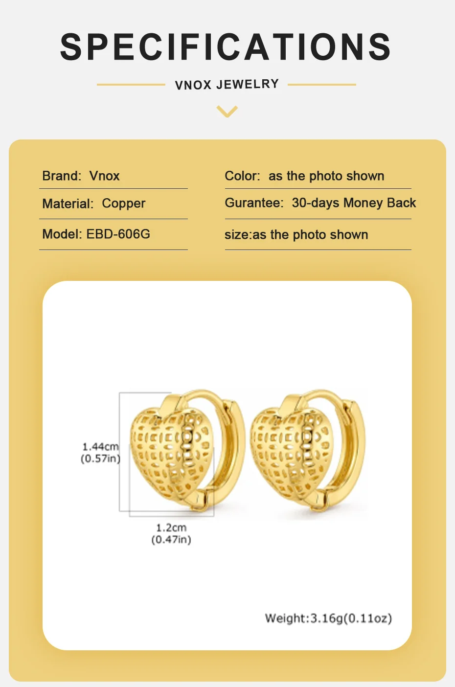 Vnox Minimalistischer Ausgehöhlter Herz-Creolen-Anhänger Halskette Klassischer Vergoldeter Brautschmuck für Hochzeiten – Detail 4