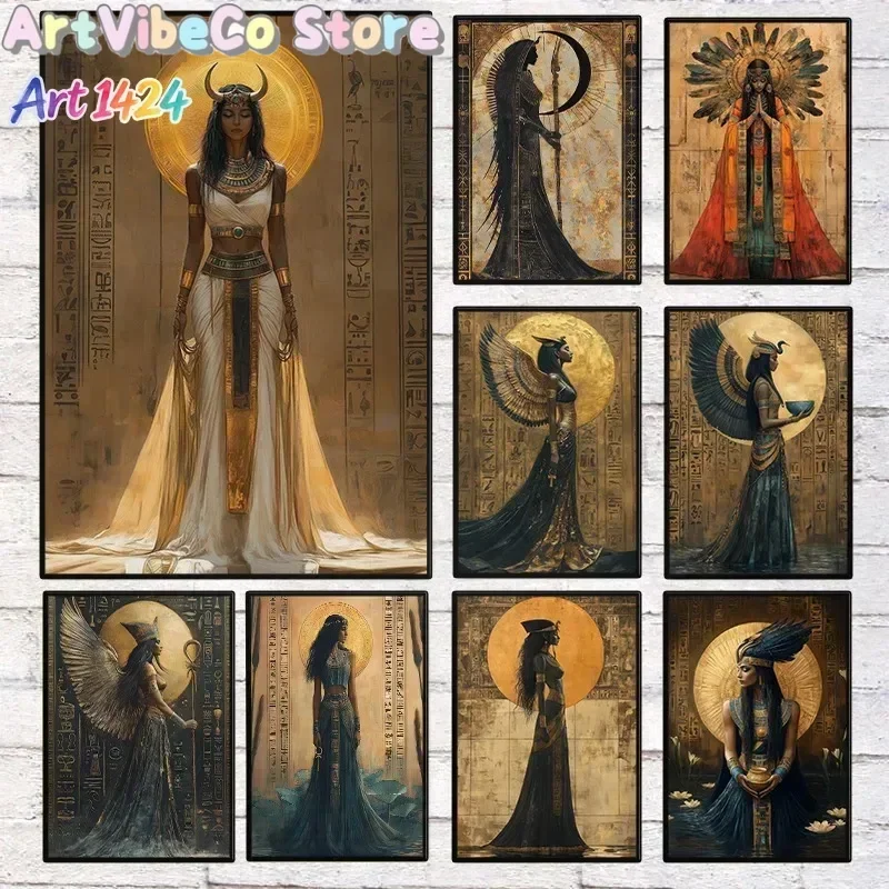1pc frameless Egyptian Mythology Feminine Art Nouveau Poster Goddess of Prosperity and Fertility Canvas Wall Art for Room Hom