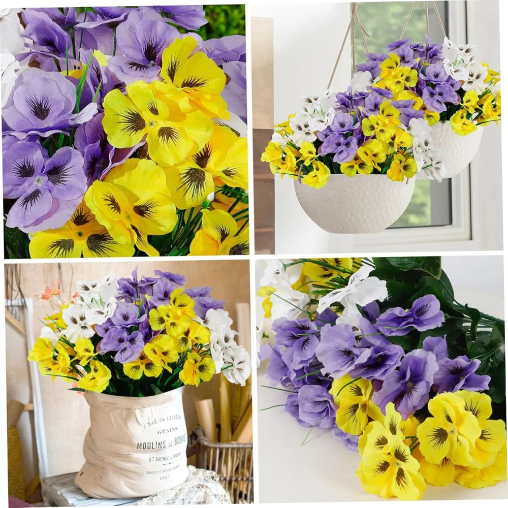 Artificial Pansies for Outdoors 6 Bundles 14in Fake Flowers DIY Faux Flowers 10 Flowers Realistic Artificial Flowers for Garden