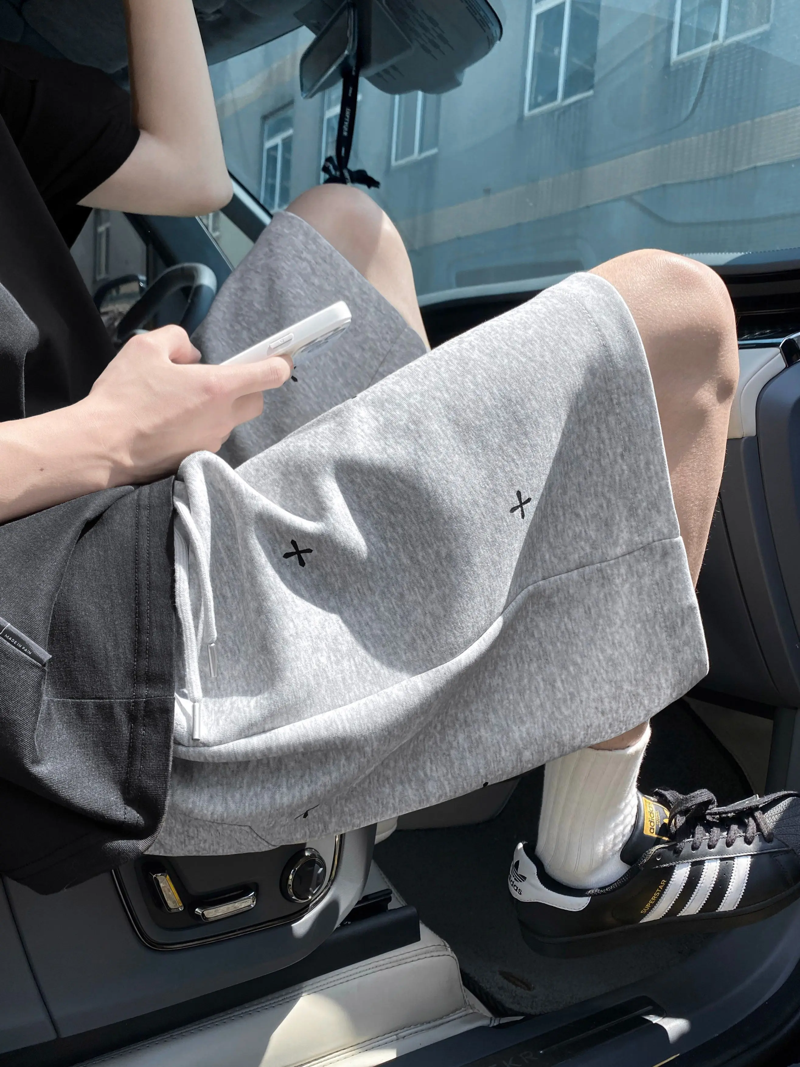 2026 Summer New Men's Casual Sports Shorts Cotton Polyester Blend Cross Embroidery Loose Wide Leg Drawstring Elastic Waist Knee‑